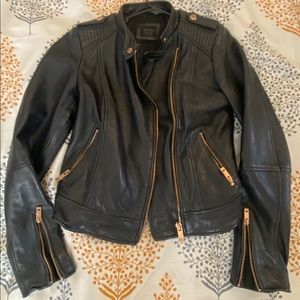 Zara 100% Leather Moto Jacket w Rose Gold Hardware